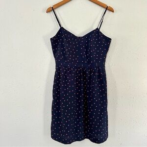 🦋 J. Crew Factory Blue Red Polka Dot Spaghetti Strap Mini Dress Size 6 Summer